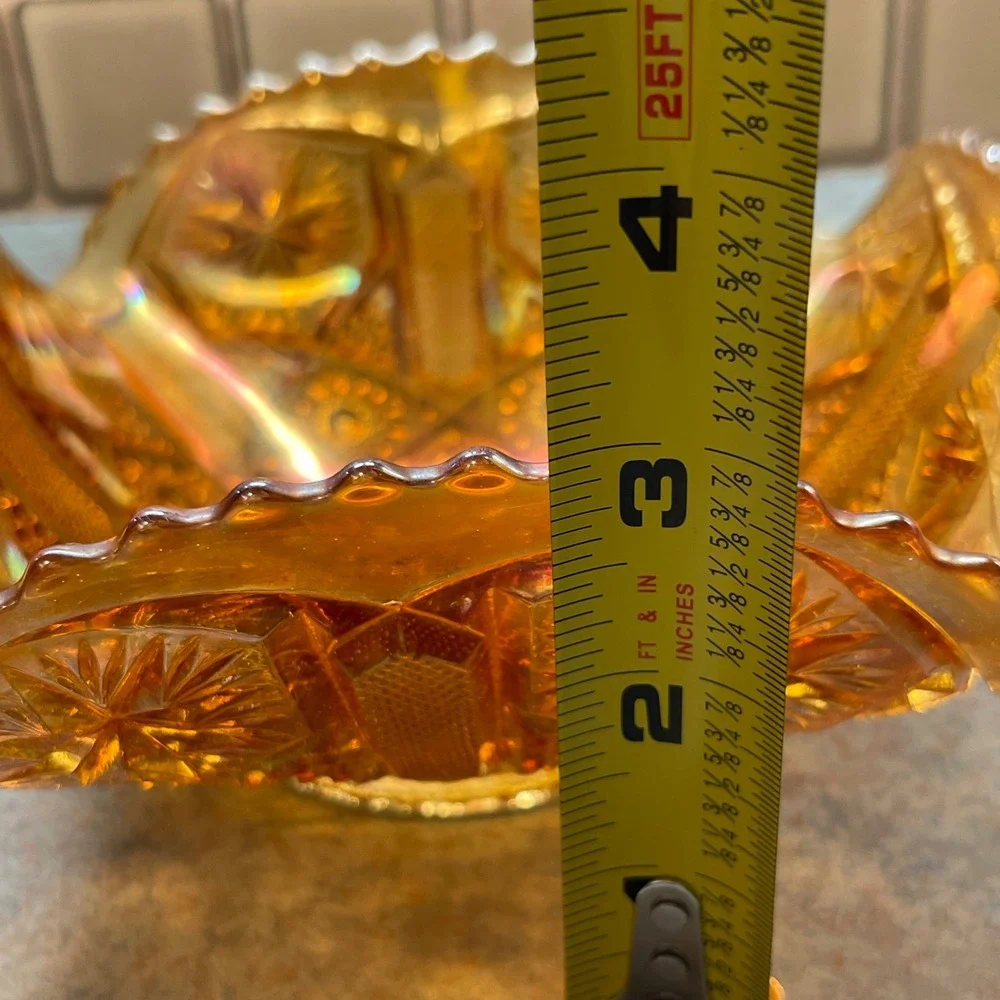 Vintage Imperial Glass Marigold Carnival‎ Glass Star & File Square Bowl